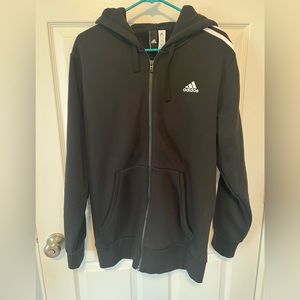 Mens black and white adidas zip up hoodie. Size large. Brand new!